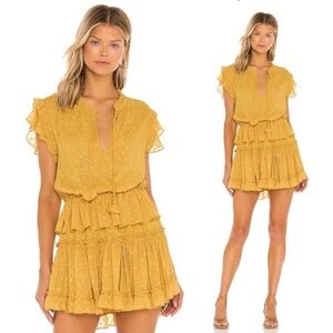 REVOLVE MISA Los Angeles Lilian Dress Tiered Ruffles Saffron Gold Yellow M $350